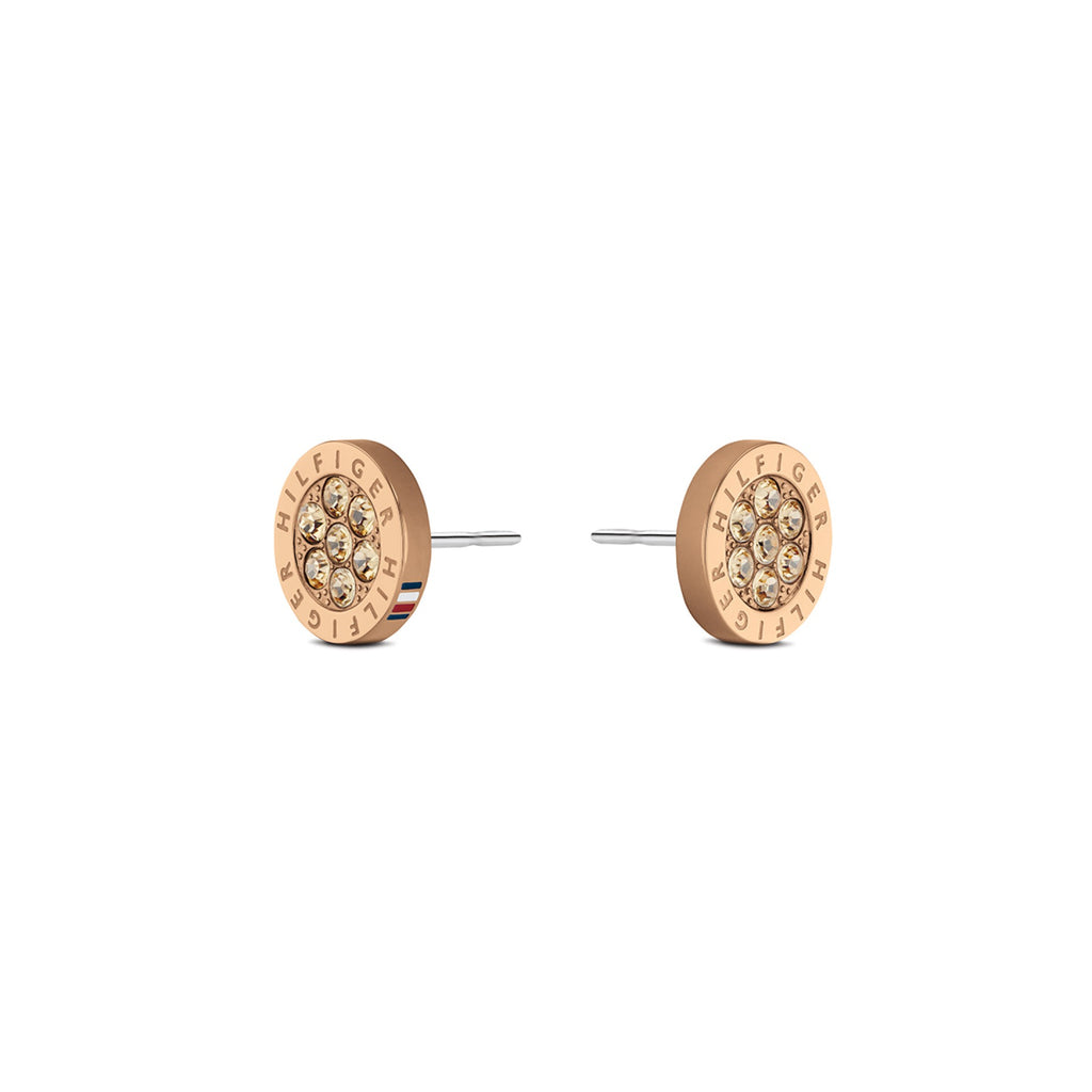 Brincos Tommy Hilfiger dourado - rosa com zircónias