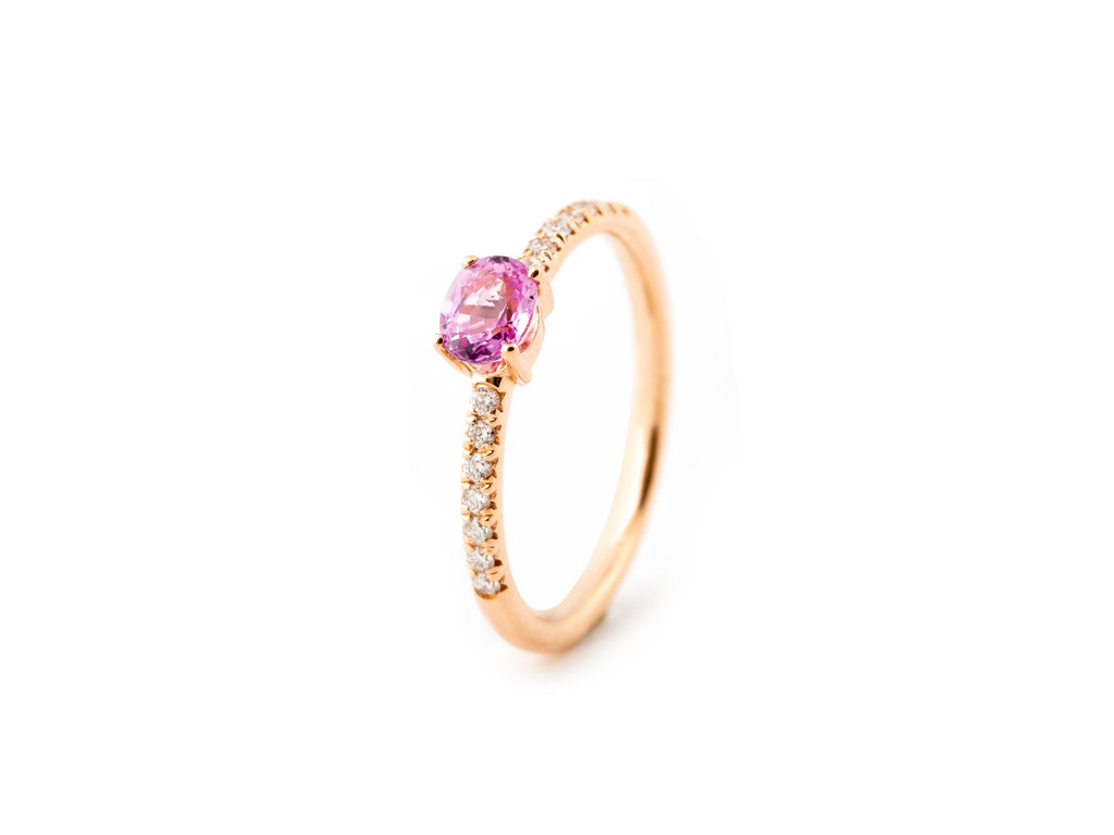 Anel em Ouro Rosa, 18kl com diamante e safira