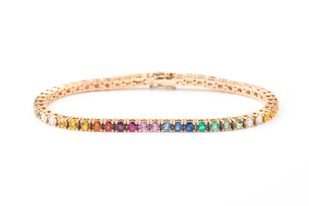 Pulseira reviera em Ouro Rosa, 18kl com pedras multicor