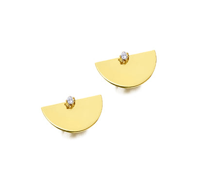 Brincos Ouro Amarelo, 18Kl Lecarre Meia Lua com diamantes