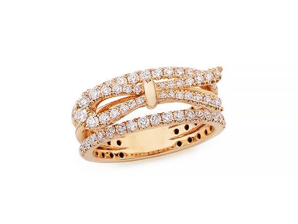 Anel triplo joalharia 18kl, ouro rosa com diamantes