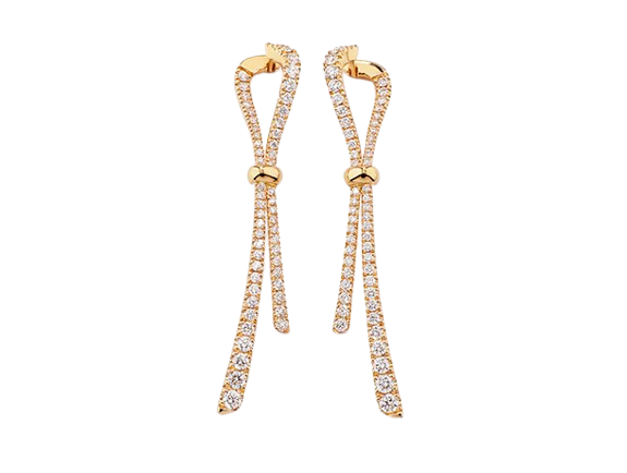 Brincos joalharia 18kl, ouro rosa com diamantes.